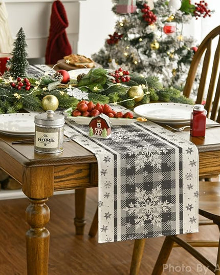 Artoid Mode Grey Buffalo Plaid Snowflakes Christmas Table Runner, Seasonal Winter Kitchen Dining Table Decoration for Home Party Decor 13x72 Inch ArtoidMode
