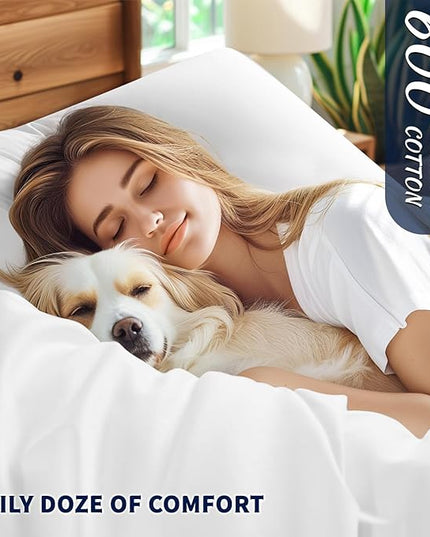 Shilucheng 100% Cotton Queen Size Sheets Set - 600 Thread Count，Luxury Egyptian Cotton Bed Sheets，5-Star Hotel Quality Sheets, Breathable & Cooling, 16 Inch Deep Pocket - 4 Piece (White, Queen) - LeafyLoom