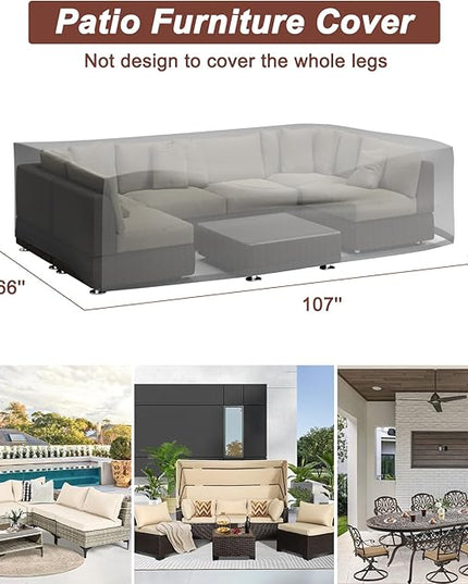 Waterproof Patio Furniture Set Cover,Outdoor Dining Table and Chairs Set Cover,Outside UV Resistant Snow Protection Cover,Rectangle Couch Sectional Cover- Fits up to 107L x 66W x 28H inches - LeafyLoom