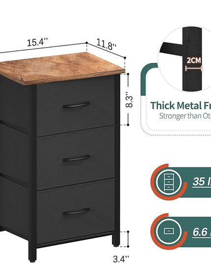 Yoobure Nightstand with 3 Fabric Drawers, Storage Drawers Small Dresser for Bedroom, Night Stands Bedside Tables Closet Drawers Dressers & Chests Organizer Unit Fabric Dresser for Hallway College Dorm - LeafyLoom