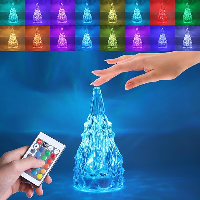 Iceberg Shape Crystal Touch Lamp RGB Tablelamp Night Light, Colorful Remote Control USB Rechargeable Dimmable Creative Lovely Gift Bedside Lights for Home Bedroom Decor - LeafyLoom