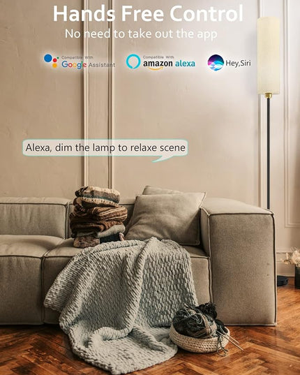 Smart Floor Lamp Works with Alexa & Google Home, Color Changing Stepless Dimmable for Living Room, Modern Standing WiFi Lamps with Remote, Minimalist Pole Lamp Tall Lights for Bedroom, Office-Black - LeafyLoom