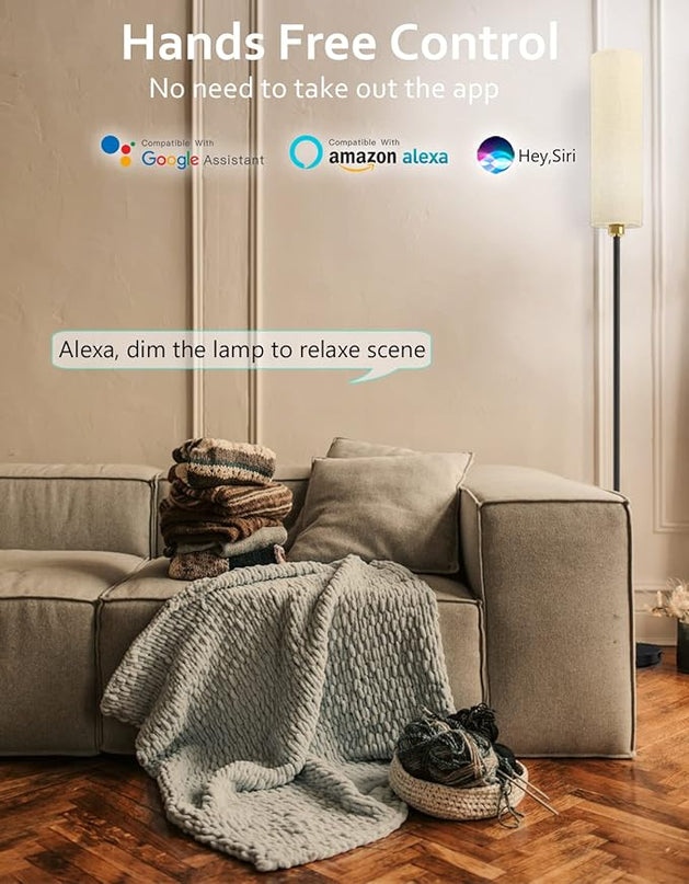 Smart Floor Lamp Works with Alexa & Google Home, Color Changing Stepless Dimmable for Living Room, Modern Standing WiFi Lamps with Remote, Minimalist Pole Lamp Tall Lights for Bedroom, Office-Black - LeafyLoom