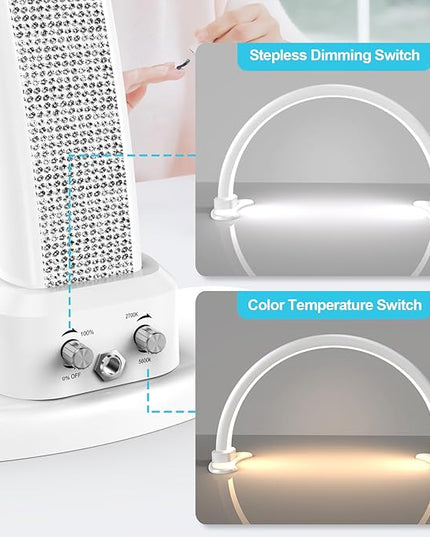 Large Half Moon LED Light for Table Nail Desk Lamp, Upgrade Arch Light for Nail Techs with Phone Stand Perfect for Nails Tech Manicure (White) - LeafyLoom