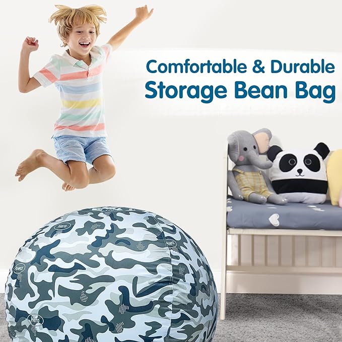 Lukeight Stuffed Animal Storage Bean Bag Chair Cover for Kids, Zipper Beanbag Chair Cover for Organizing Toddler & Kids' Rooms Plush Toys (Camo Velvet, Large) - LeafyLoom