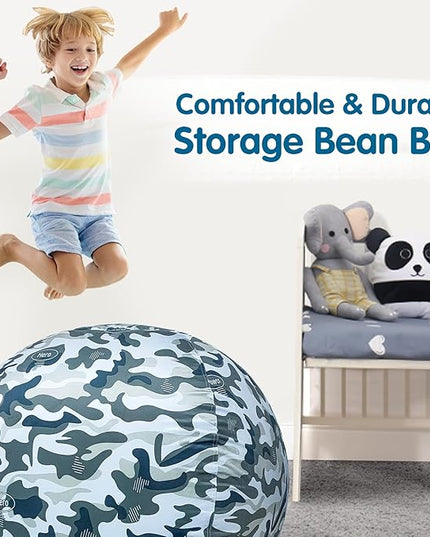 Lukeight Stuffed Animal Storage Bean Bag Chair Cover for Kids, Zipper Beanbag Chair Cover for Organizing Toddler & Kids' Rooms Plush Toys (Camo Velvet, X-Large) - LeafyLoom