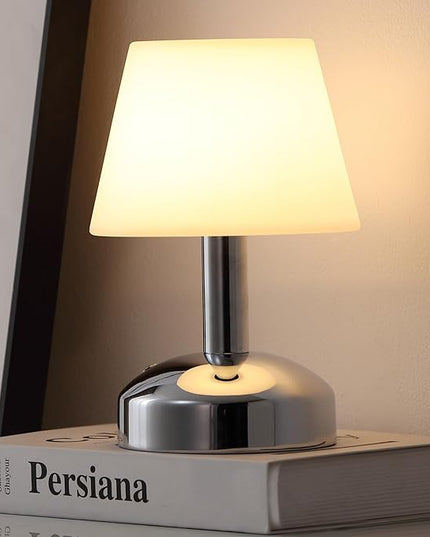 KDG Modern Cordless Small Table Lamps, Portable LED Dimmable Desk Lamp, 5000mAh Rechargeable Battery Operated Lighting for Restaurant, Bedroom, Bedside, Bar, Outdoor, Camping, Night Light(Silver) - LeafyLoom