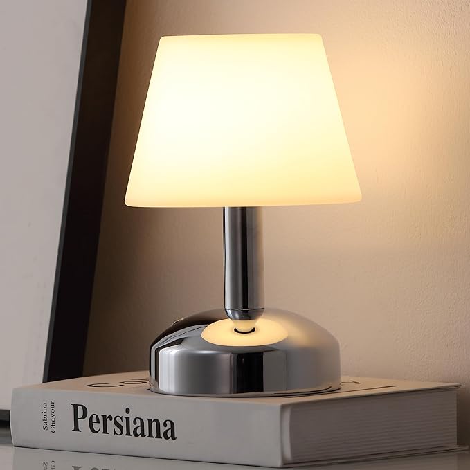 KDG Modern Cordless Small Table Lamps, Portable LED Dimmable Desk Lamp, 5000mAh Rechargeable Battery Operated Lighting for Restaurant, Bedroom, Bedside, Bar, Outdoor, Camping, Night Light(Silver) - LeafyLoom
