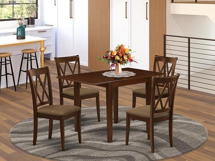 East West Furniture NDCL5-MAH-C Norden 5 Piece Room Furniture Set Includes a Rectangle Dining Table with Dropleaf and 4 Linen Fabric Upholstered Chairs, 30x48 Inch, Mahogany - LeafyLoom