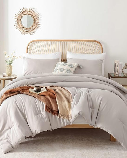 ROSGONIA Comforter Full Size for Girls Boys Teens Linen Grey,3pcs(1 Gray Comforter & 2 Pillowcases) Lightweight Dorm Bedding Full Size Comforter - LeafyLoom
