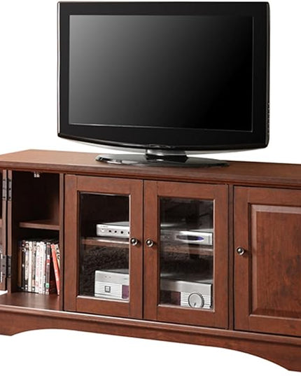 Walker Edison Traditional Wood Universal TV Stand with Storage Cabinets for TV's up to 65" Living Room Entertainment Center, 44 Inch, Traditional Brown - LeafyLoom