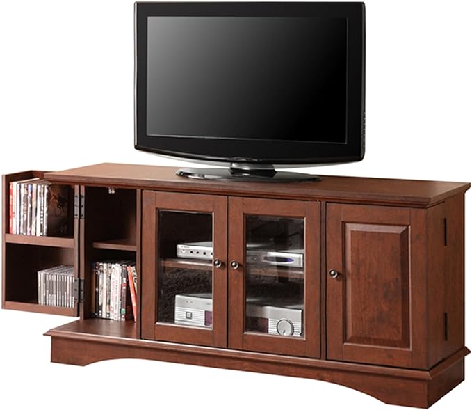 Walker Edison Traditional Wood Universal TV Stand with Storage Cabinets for TV's up to 65" Living Room Entertainment Center, 44 Inch, Traditional Brown - LeafyLoom
