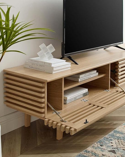 Modway Render Mid-Century Modern Low Profile 71 Inch TV Stand in Oak, 71" - LeafyLoom