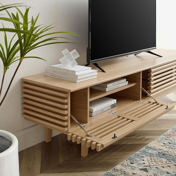 Modway Render Mid-Century Modern Low Profile 71 Inch TV Stand in Oak, 71" - LeafyLoom