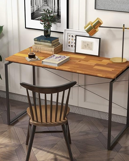Acme Jurgen Wooden Rectangle Top Writing Desk in Oak and Black - LeafyLoom