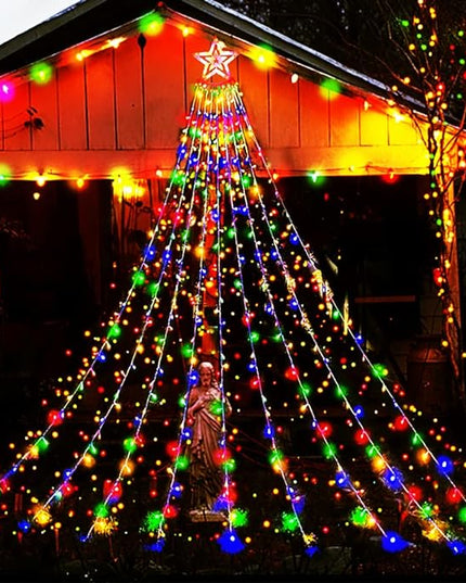 Outdoor Christmas Decorations, Aokudoni 12.6ft 350LED Waterfall Lights, 8 Modes Christmas Lights, Christmas Decorations for Tree, Outdoor Christmas Lights for House Tree Holiday Party, Multicolor Aokudoni