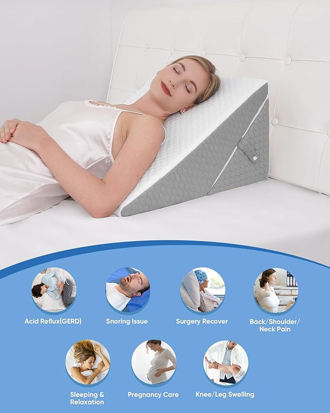 Forias Wedge Pillow for Sleeping 7-in-1 Foldable Bed Wedge Pillow for After Surgery 9 &12 Inch Adjustable Memory Foam Triangle Pillow Wedge for Acid Reflux Gerd Snoring Back Knee Pain - LeafyLoom
