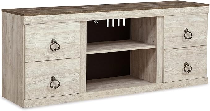 Signature Design by Ashley Willowton Farmhouse TV Stand with Fireplace Option Fits TVs up to 60”, Whitewash - LeafyLoom