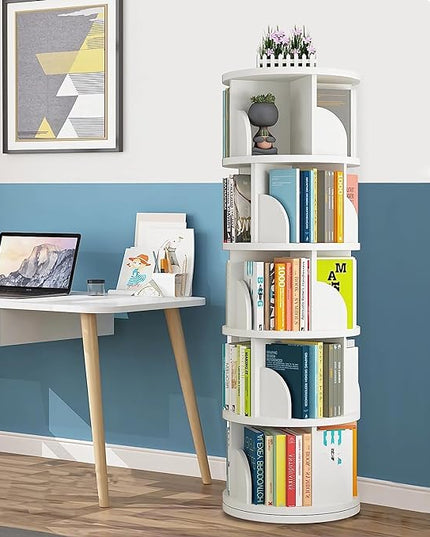 Nisorpa 5 Tier Rotating Bookshelf, 360° Revolving Bookcase Rotating Stackable Shelves Floor-Standing Storage Display Rack Used in Bedrooms Living Rooms Study Office (63"x18"x18") - LeafyLoom