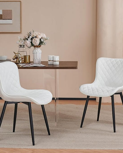 Kidol & Shellder Dining Chairs Set of 2 Modern Upholstered Dining Chair Leather Armless Kitchen and Dining Room Chairs White, Loads up to 300lbs - LeafyLoom