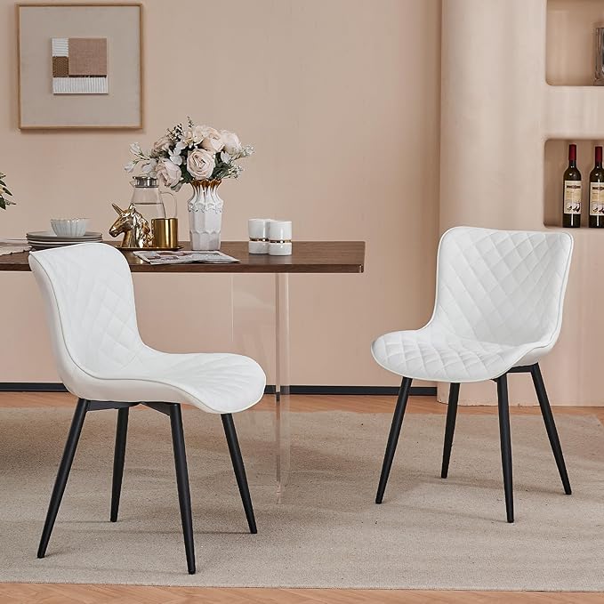Kidol & Shellder Dining Chairs Set of 2 Modern Upholstered Dining Chair Leather Armless Kitchen and Dining Room Chairs White, Loads up to 300lbs - LeafyLoom