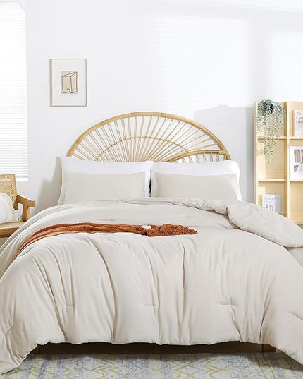 Full Size Comforter Modern Beige 3PCS Microfiber Full Size Comforter Sets for All Season Comforter for Men, Women and Girls Soft Lightweight Bed Comforter Set (1 Comforter, 2 Pillowcases) - LeafyLoom