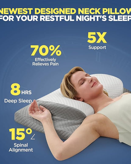 Ultra Comfort Cervical Neck Pillow for Pain Relief, Adjustable Side Sleeping Pillow Fit Shoulder Perfectly, Ergonomic Contour Memory Foam Pillow with Armrest Area, Bed Pillow for Back Stomach Sleeping - LeafyLoom