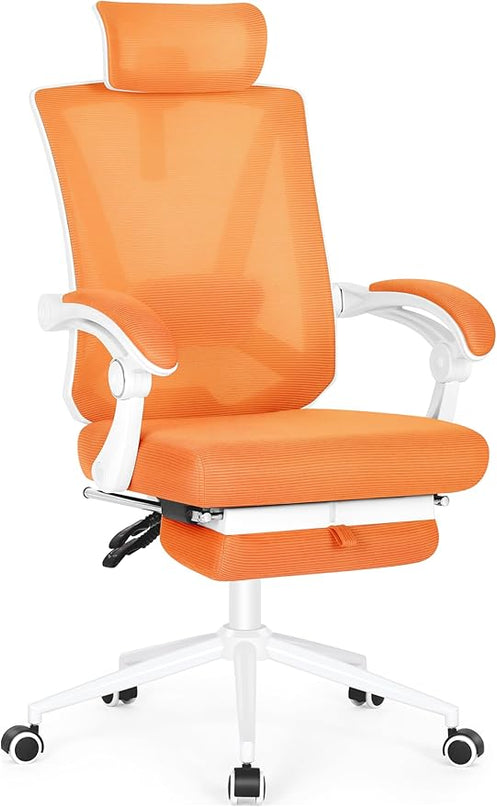 Misolant Ergonomic Office Chair with Footrest, Ergonomic Desk Chair with Adjustable 2D Lumbar Support, High Back Office Chair with Adjustable Headrest, Comfortable Office Chair Orange - LeafyLoom
