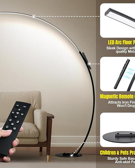 Dimmable LED Floor Lamp with 3 Color Temperatures, Ultra Bright 2000LM Arc Floor Lamps for Living Room, Modern Standing Tall Lamp with Remote Control Reading Floor Lamp for Bedroom Office Classroom - LeafyLoom