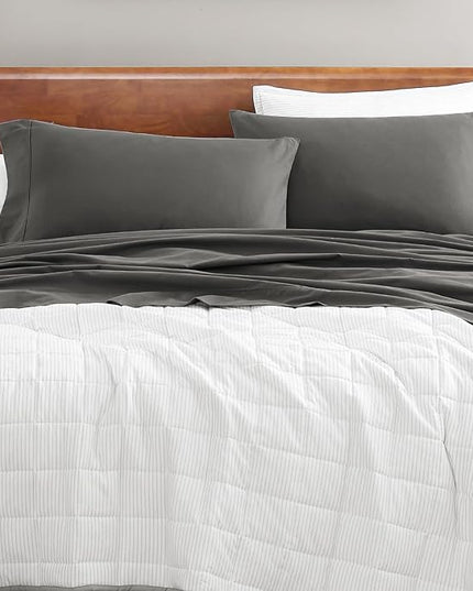 LANE LINEN 100% Organic Cotton California King Sheets Set, 4-Piece Pure Organic Cotton Long Staple Percale Weave Soft Best Bedding Sheets for Bed, Breathable, Fits Mattress Upto 15" Deep - Charcoal - LeafyLoom