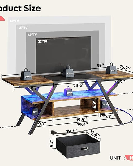 Bestier TV Stand for Living Room, LED Entertainment Center with Power Outlets, Farmhouse TV Stand 55 Inch for TV up to 65 Inch for bedroom, Gaming TV Console Table with Storage, Rustic Brown - LeafyLoom