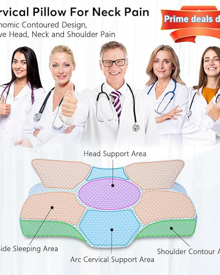 Anvo Cervical Pillow for Neck Pain Relief - Pillow for Neck and Shoulder Pain - Neck Pillows for Pain Relief Sleeping- Memory Foam Side Sleeper Pillow- Contour Orthopedic Pillow - Blue, Soft - LeafyLoom