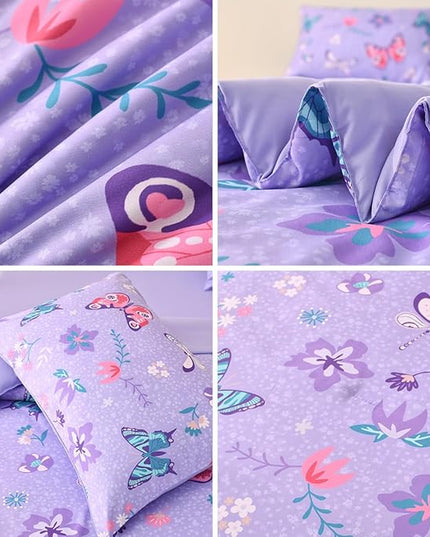 Butterfly Bedding Set Twin, Purple Butterfly Comforter Set for Girls Kids Teens 6 pcs Bed in a Bag Twin Bedding Sets for Girls - LeafyLoom