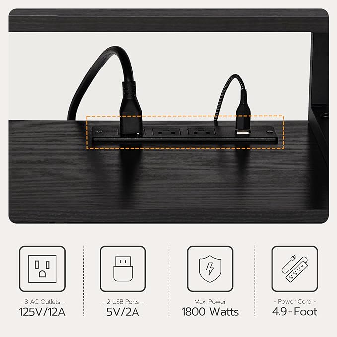 HOOBRO TV Stand with LED Light and Power Outlets for TVs up to 65 Inch, TV Media Console with Double-Door Cabinet, Gaming Entertainment Center for Living Room Bedroom, Black BB148UDS01 - LeafyLoom