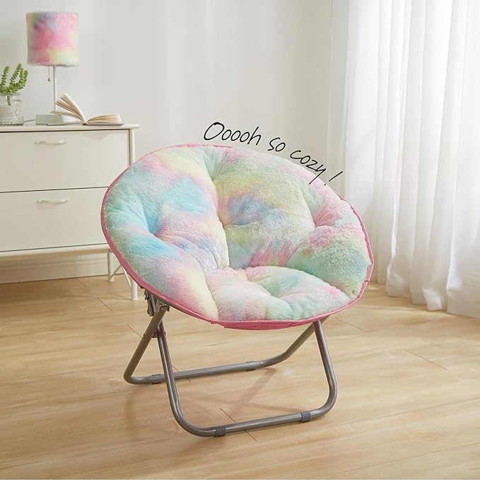 Heritage Kids Sorbet Dreams Rainbow Fur Saucer Chair, 23" Kids, Multi - LeafyLoom