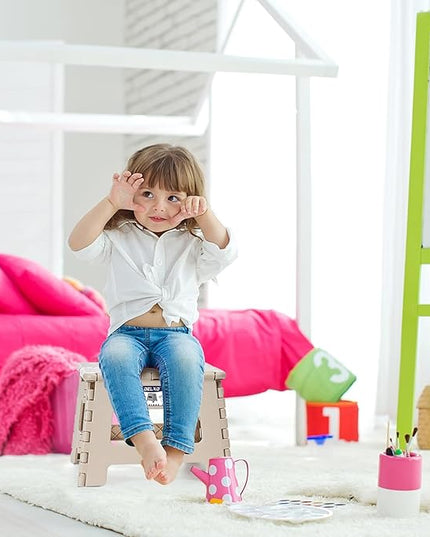 Delxo Folding Step Stool,9 Inch Lightweight Plastic Step Stool,Portable Collapsible Foldable Step Stool Non Slip Folding Stools for Kitchen Bathroom Bedroom in Khaki,1 Pack - LeafyLoom