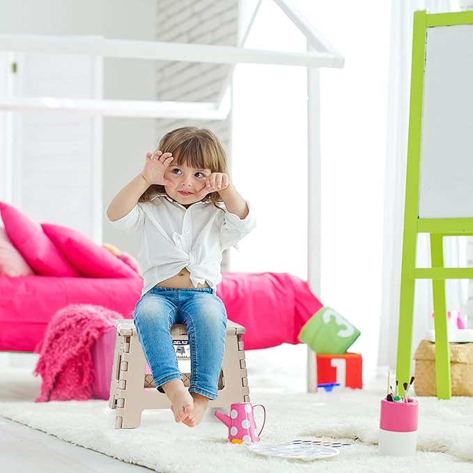 Delxo Folding Step Stool,9 Inch Lightweight Plastic Step Stool,Portable Collapsible Foldable Step Stool Non Slip Folding Stools for Kitchen Bathroom Bedroom in Khaki,1 Pack - LeafyLoom