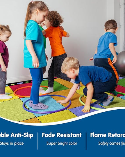 Booooom Jackson Classroom Rug Elementary, Large Classroom Carpet Preshool Seating Rug for School, Children's Classroom Area Rug Carpet with Non-Slip Backing（8.2 x 5.9 ft,18Seat GMTmt - LeafyLoom