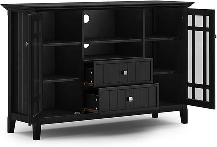 SIMPLIHOME Bedford SOLID WOOD Wide Transitional Media Stand for TVs up to 60 inches for The Living Room and Entertainment Center, 53 inch, Black - LeafyLoom