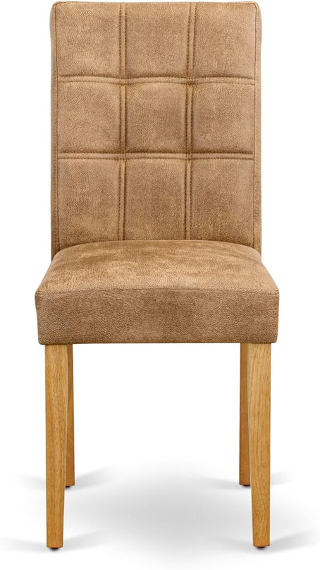 East West Furniture ANAS3-OAK-28 Antique 3 Piece Modern Set consists Room Table and 2 Brown Textured Faux Leather Upholstered Dining Chairs, Oak, 36x36 Inch - LeafyLoom