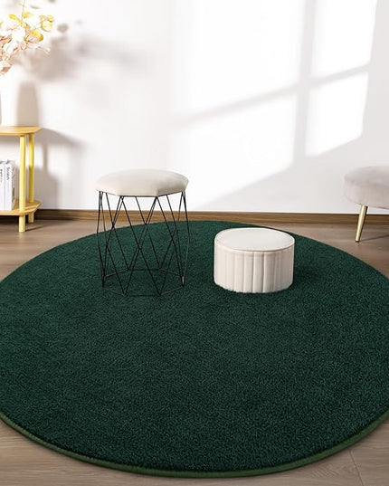 Round Area Rugs for Bedroom Living Room, 5x5 Dark Green Super Soft Comfy Thickened Memory-Foam Indoor Circle Carpet, Modern Aesthetic Minimalist Carpet for Boys Girls Adults Nursery Home Décor - LeafyLoom
