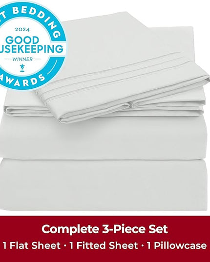 Mellanni Twin Sheets Set - 3 PC Iconic Collection Bedding Sheets & Pillowcases - Hotel Luxury, Extra Soft, Cooling Bed Sheets - Deep Pocket up to 16 inch (Twin, Ivory) - LeafyLoom