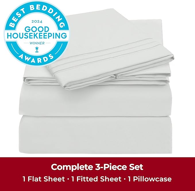 Mellanni Twin Sheets Set - 3 PC Iconic Collection Bedding Sheets & Pillowcases - Hotel Luxury, Extra Soft, Cooling Bed Sheets - Deep Pocket up to 16 inch (Twin, Ivory) - LeafyLoom
