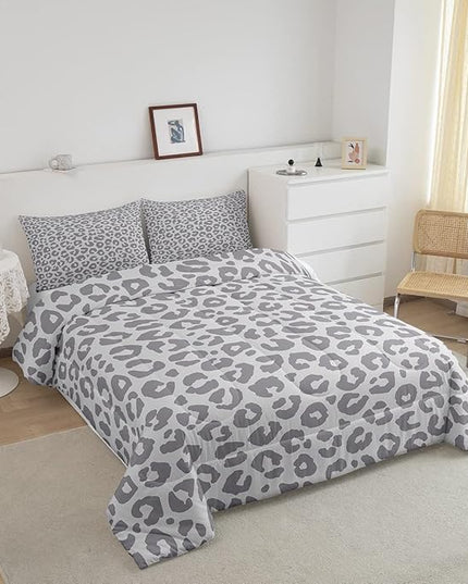 Feelyou Leopard Print Bedding Set Silver Gray Leopard Comforter Set for Boys Girls Kids Cheetah Printed Comforter Africa Wild Animal Skin Theme Duvet Set Room Decor Queen Size Quilt Set 3Pcs - LeafyLoom