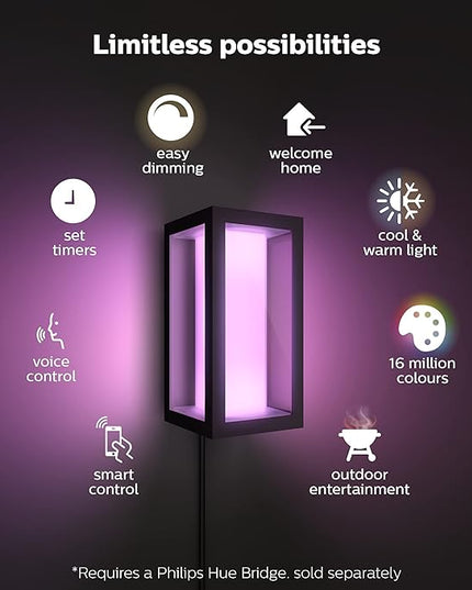 Philips Hue Impress Outdoor Smart Wall Light, Black - 16W, White and Color Ambiance LED Light - 1 Pack - Requires Hue Bridge and Outdoor Power Supply - Control with Hue App and Voice - Weatherproof PhilipsHue