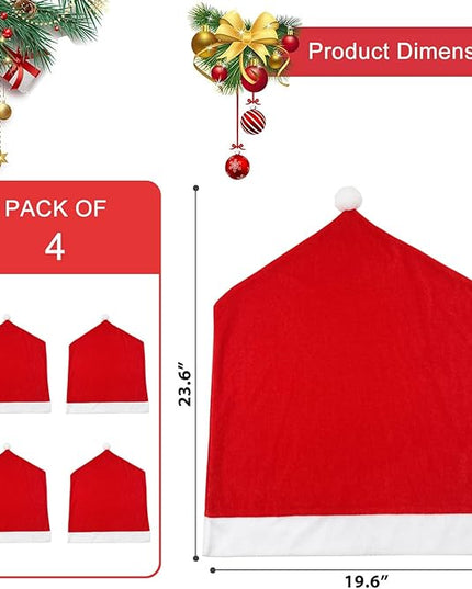Christmas Chair Covers Set of 4,Red and White Santa Claus Hat Chair Back Covers for Xmas Holiday Festival Indoor Kitchen Bar Counter Stools Decorations Dining Room Table Decor Satxtrem
