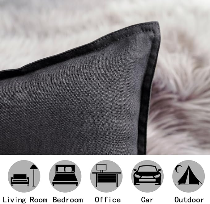 Jeanerlor Set of 2 20"x20" Pillowcase Dark Grey Cousion Cover Natural Cotton Linen with Unique Design to Embellish House/Study Room/Office/Students Dormitory 50 x 50cm - LeafyLoom
