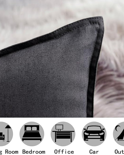 Jeanerlor Set of 2 Decorative Cotton Linen Couch Throw Pillow Case 26"x26" Sofa Pillow Durable Classy, Comfortable Cushion Cover for Living Room Car (65 x 65cm) Dark Grey - LeafyLoom
