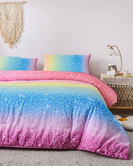 Holawakaka Space Star Ombre Comforter Set Ombre Multi-color Gradient Bedding Set Twin Size (Multi-color, Twin) - LeafyLoom