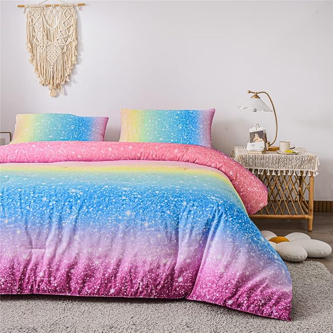 Holawakaka Space Star Ombre Comforter Set Ombre Multi-color Gradient Bedding Set Twin Size (Multi-color, Twin) - LeafyLoom